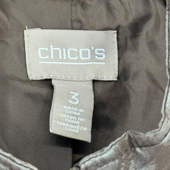 Chico's 3 Women's Vest Size XL Brown Animal Print Full Zip Sleeveless pockets - Picture 2 of 9